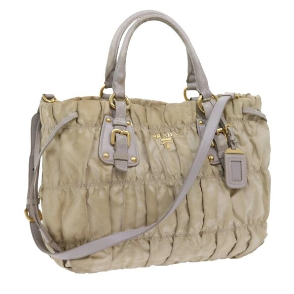 PRADA Hand Bag Nylon 2way Beige Auth ac2285 - Picture 1 of 16